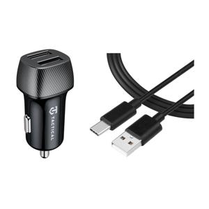 Tactical Field Plug Dual 24W + Tactical Smooth Thread Cable USB-A/USB-C 12mm 1m Black